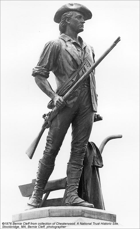 Minute Man statue with man holding rifle. (Courtesy of the National Trust for Historic Preservation) Minute Man statue with man holding rifle. (Courtesy of the National Trust for Historic Preservation)