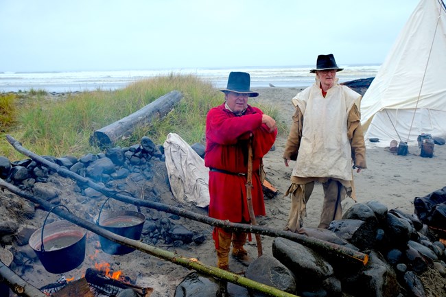 reenactors making salt