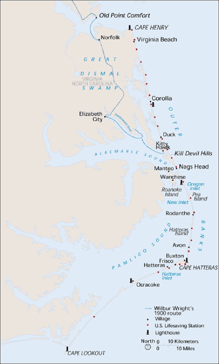 Map of Outer Banks, North Carolina and surrounding region.