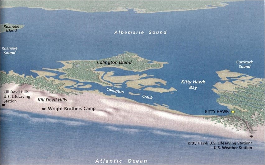 Map of Kitty Hawk and Kill Devil Hills area.