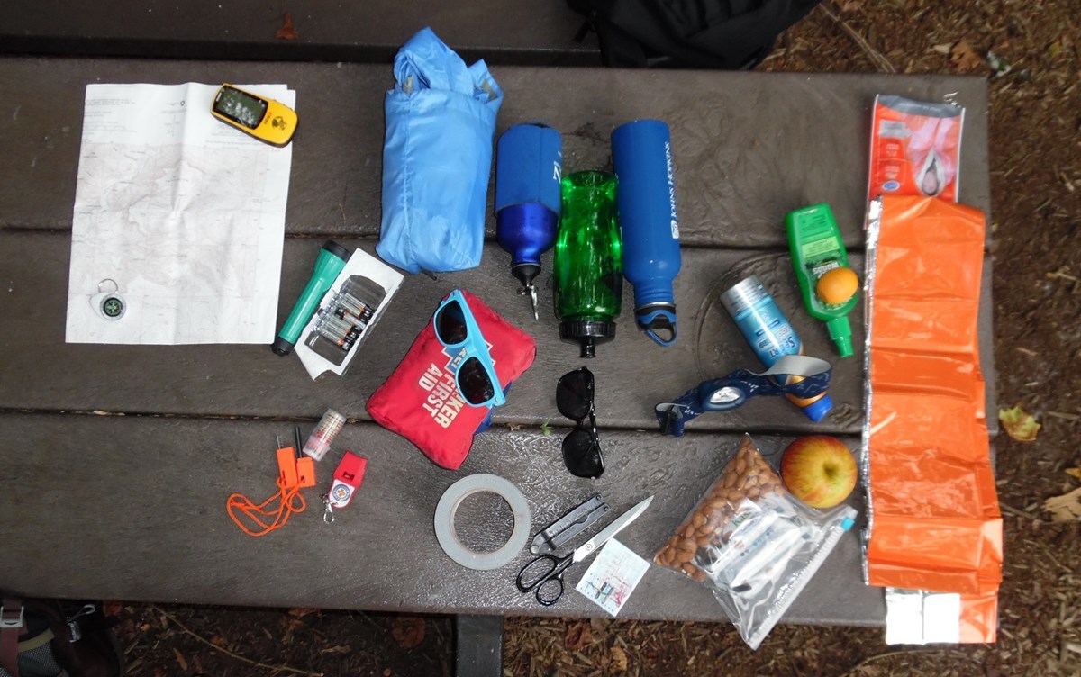 Photo of the Ten Essentials on a table