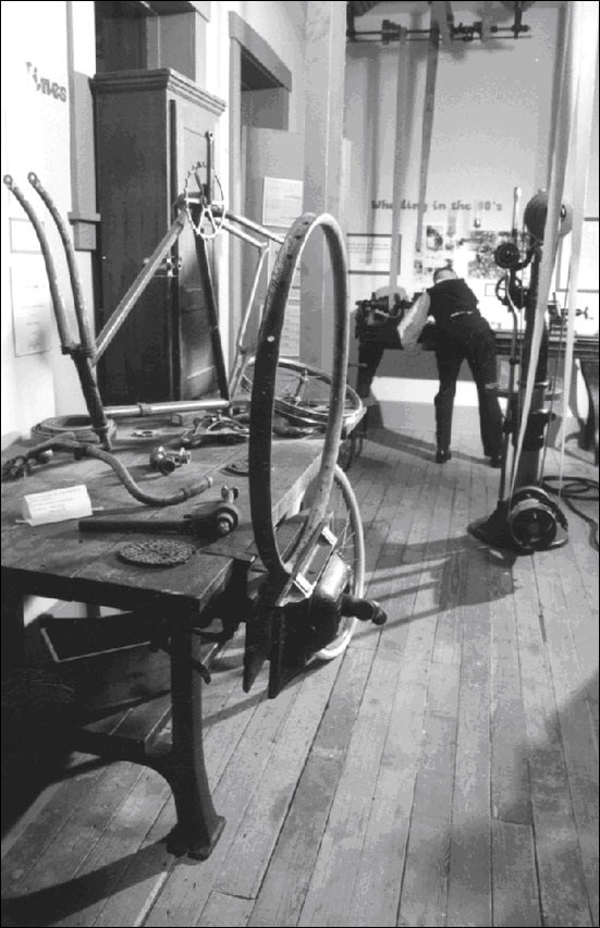 Interior of The Wright Cycle Company with bicycle.