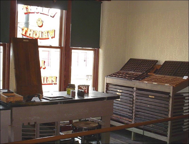 Interior of the Hoover block print shop.