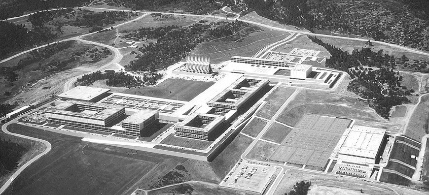 Aerial view of the Air Force Academy, ca. 1962.