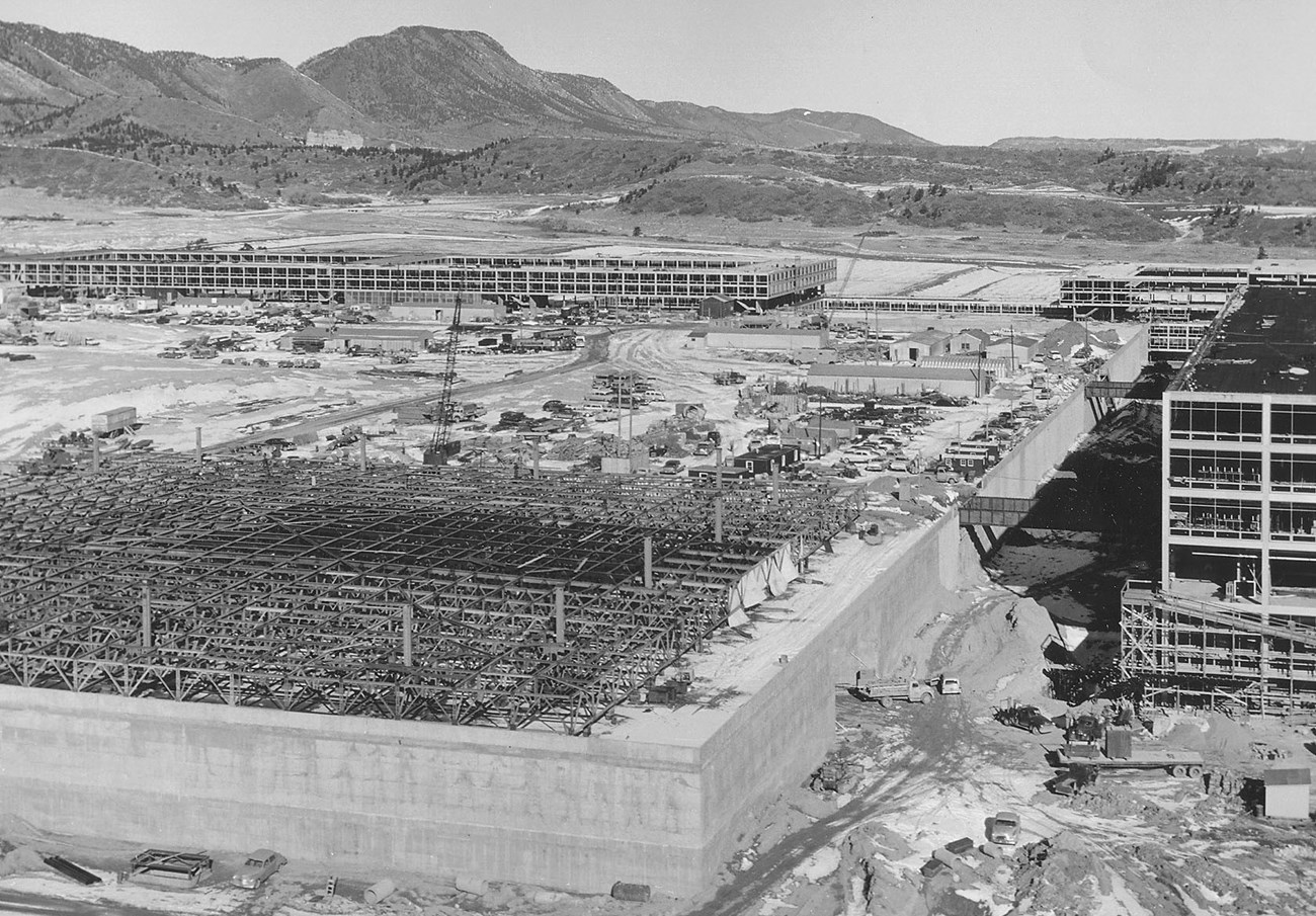 Mitchell Hall under construction, ca. 1958. Mitchell Hall under construction, ca. 1958.