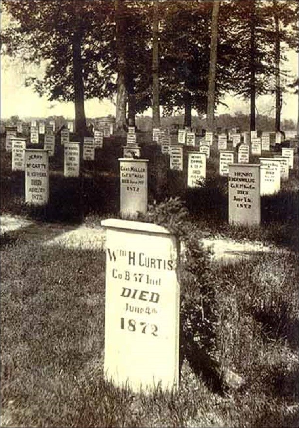 Black and white photo of Civil War gravestones. (Courtesy of Dayton Veterans Affairs Archive)