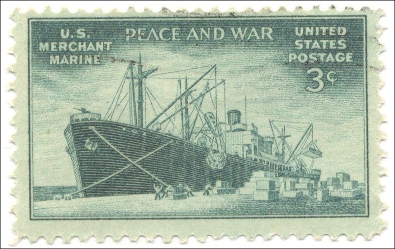 Old stamp of a Liberty Ship.