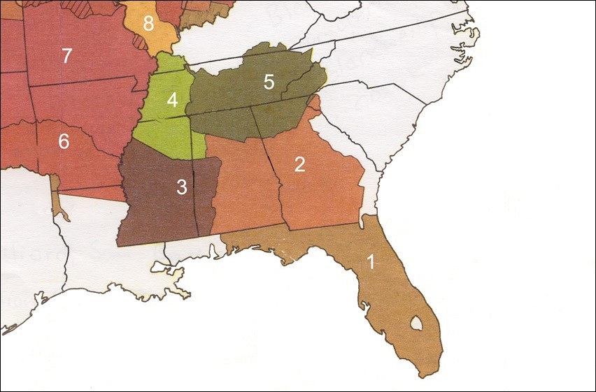 Land occupied by Southeastern Tribes, 1820s.