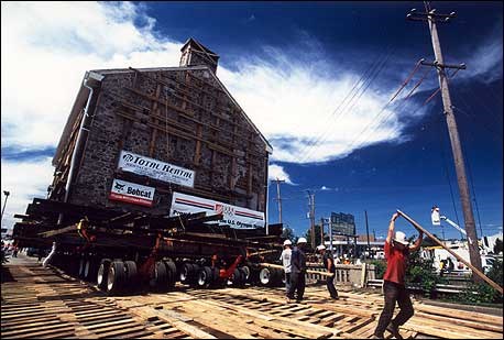 Image of building being moved
