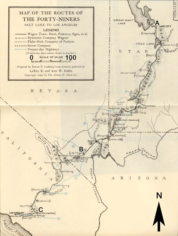 Map of the routes of the  Forty-Niners.
