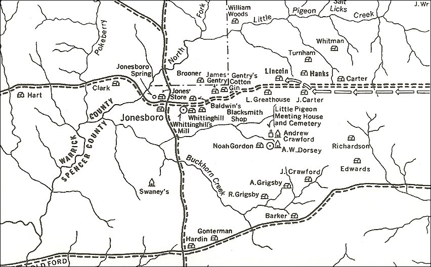 Map of the Little Pigeon Creek Community in Indiana. (Lincoln Boyhood National Memorial) Map of the Little Pigeon Creek Community in Indiana. (Lincoln Boyhood National Memorial)