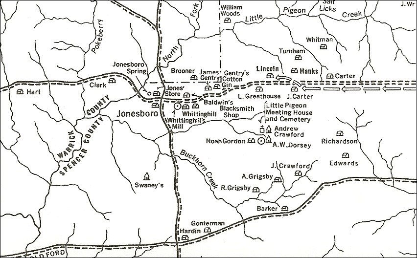 Map of the Little Pigeon Creek Community in Indiana. (Lincoln Boyhood National Memorial)