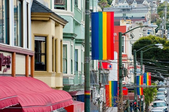 Rainbow flags fly over The Castro