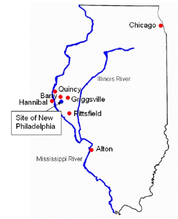 Illinois, showing the location of New Philadelphia