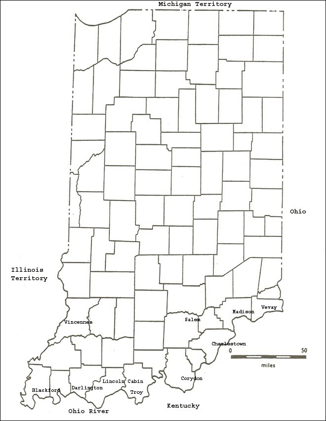 Map of Indiana and surrounding area, 1816.