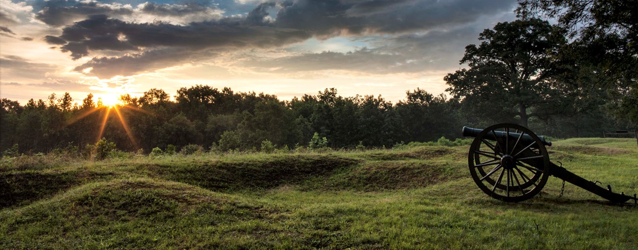 Sunset over fields with canon in foreground