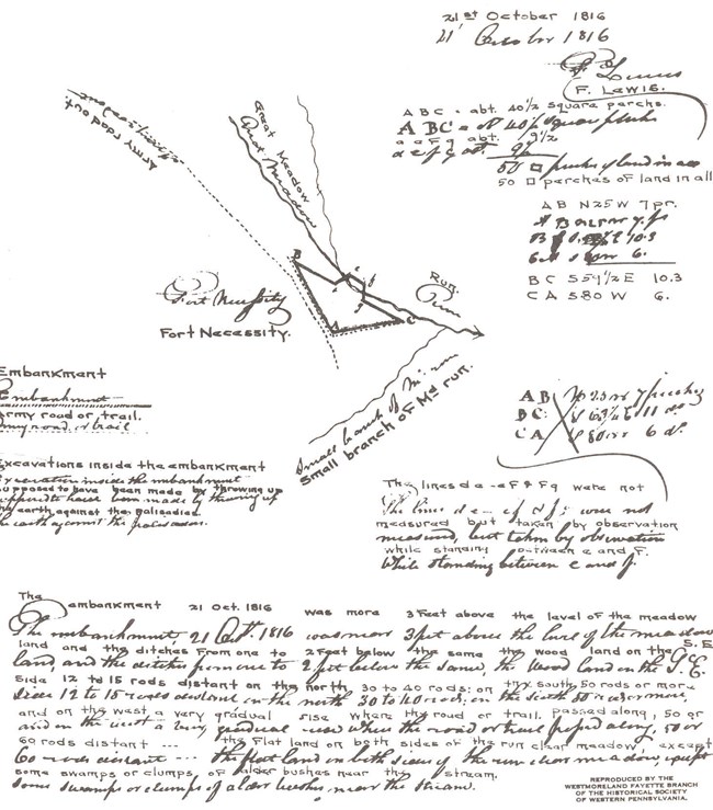 A map of the remnants of Fort Necessity drawn in 1816