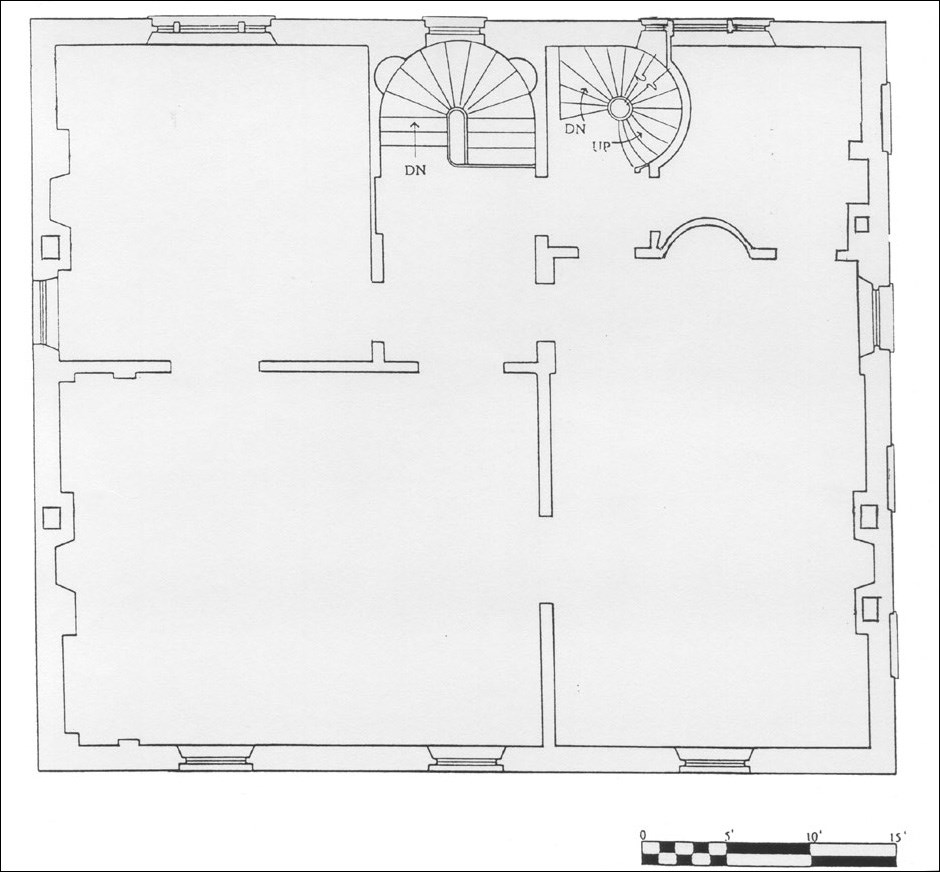 Drawing of the floor plan of the second floor of Decatur House in Washington, DC.