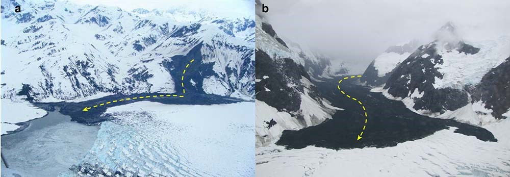 a side-by-side image comparison of rock avalanches