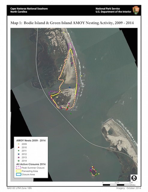 Map 1: Bodie Island and Green Island American Oystercatcher Nesting Activity 2009–2014 Map 1: Bodie Island and Green Island American Oystercatcher Nesting Activity 2009–2014