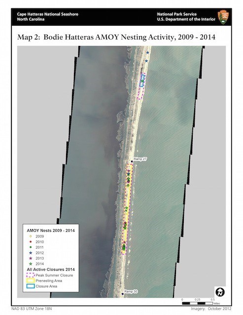 Map 2: Bodie/Hatteras American Oystercatcher Nesting Activity 2009–2014 Map 2: Bodie/Hatteras American Oystercatcher Nesting Activity 2009–2014