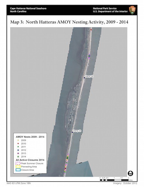 Map 3: North Hatteras American Oystercatcher Nesting Activity 2009–2014 Map 3: North Hatteras American Oystercatcher Nesting Activity 2009–2014