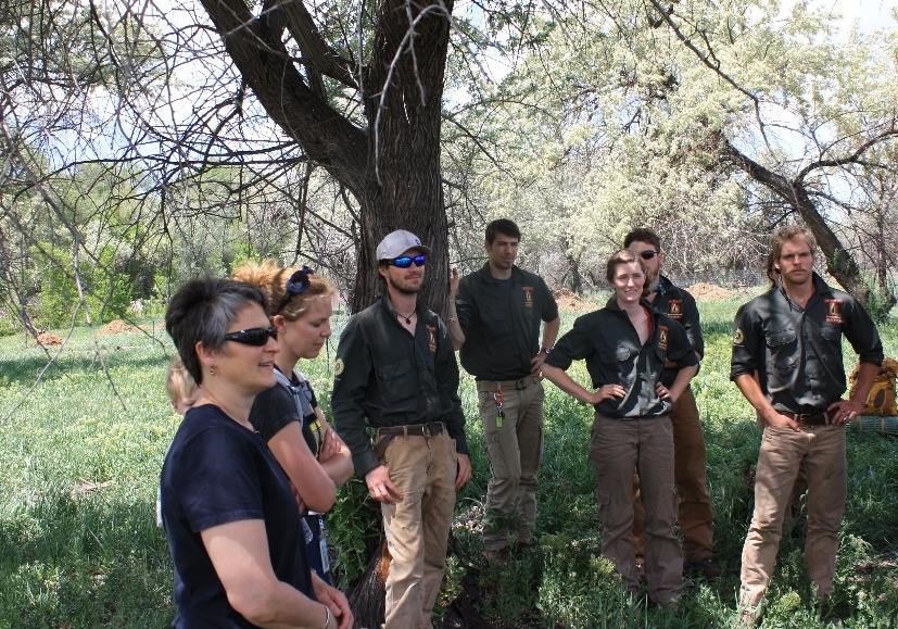 Laura Hansen, Marcy DeMillion and Utah Conservation Crew at the Big Bend restoration site. National Park Service photo. Laura Hansen, Marcy DeMillion and Utah Conservation Crew at the Big Bend restoration site. National Park Service photo.