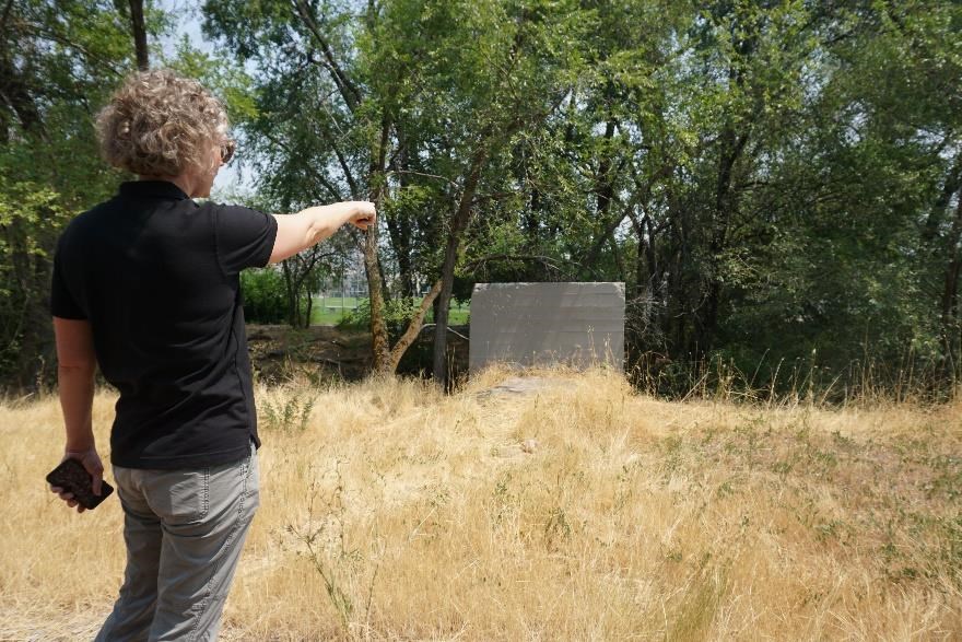 National Park Service project specialist Betsy Byrne looks over the open space that Backman Elementary School hopes to transform. National Park Service photo.