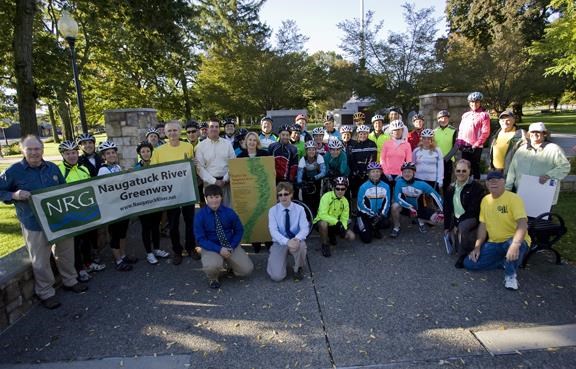 Cyclists in the Explore the Naugatuck! event pose in Torrington before heading south for
Derby, Connecticut. Photo courtesy of Josalee Thrift. Cyclists in the Explore the Naugatuck! event pose in Torrington before heading south for Derby, Connecticut. Photo courtesy of Josalee Thrift.