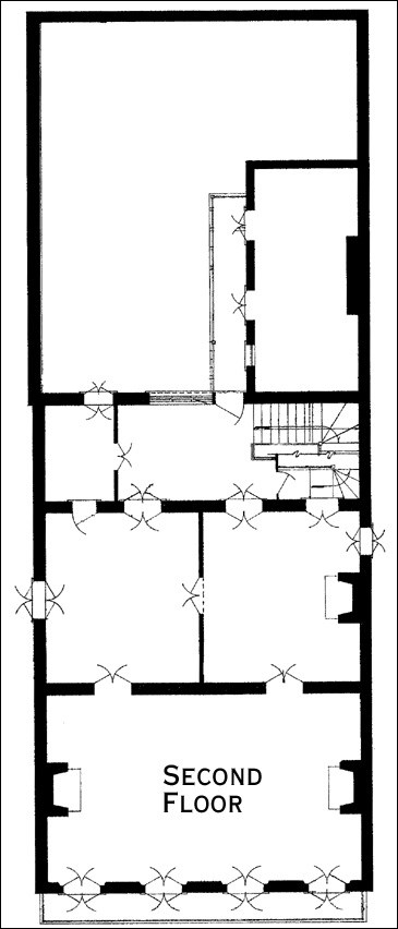 Second floor Typical floor plan of a Porte-Cochere Creole townhouse.