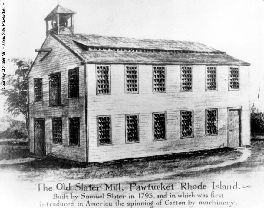 Conjectural drawing of Slater's Mill, 1793. (Courtesy Old Slater Mill Association)