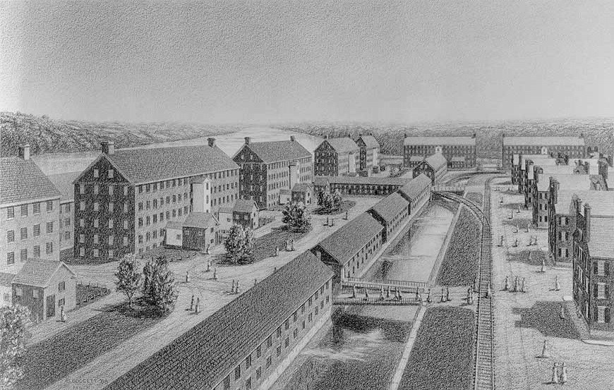 Boott Cotton Mill, c. 1850. (Lowell National Historical Park; Kirk Doggett, Illustrator)