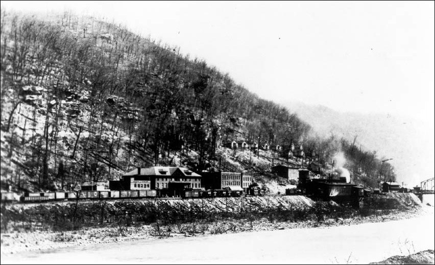 Old photograph of a small town in the mountains of West Virginia.