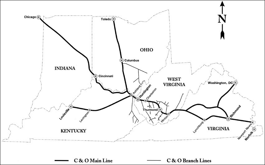 Map of railroad line through the midwest.