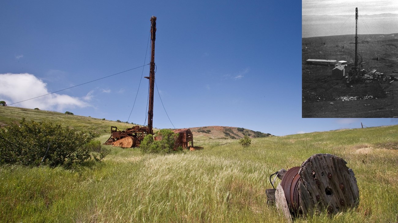 The remnants of the oil well visible from the road was drilled by Atlantic Richfield in 1966. Oil Well. Inset: Oil well, 1965 Tim Hauf, timhaufphotography.com