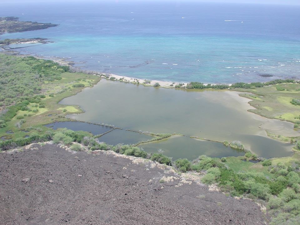 a pond separated by a natural barrier from the ocean
