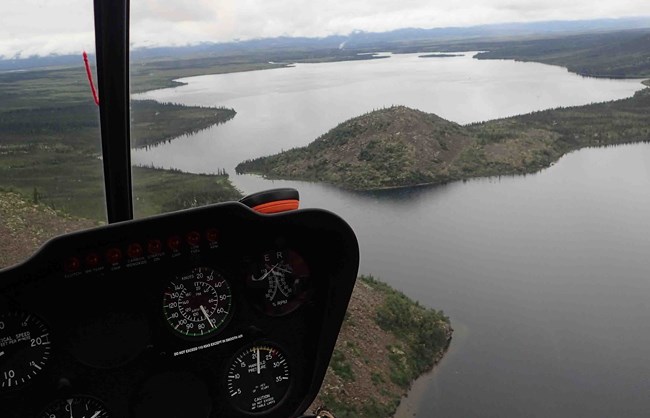 View flying over lakes.