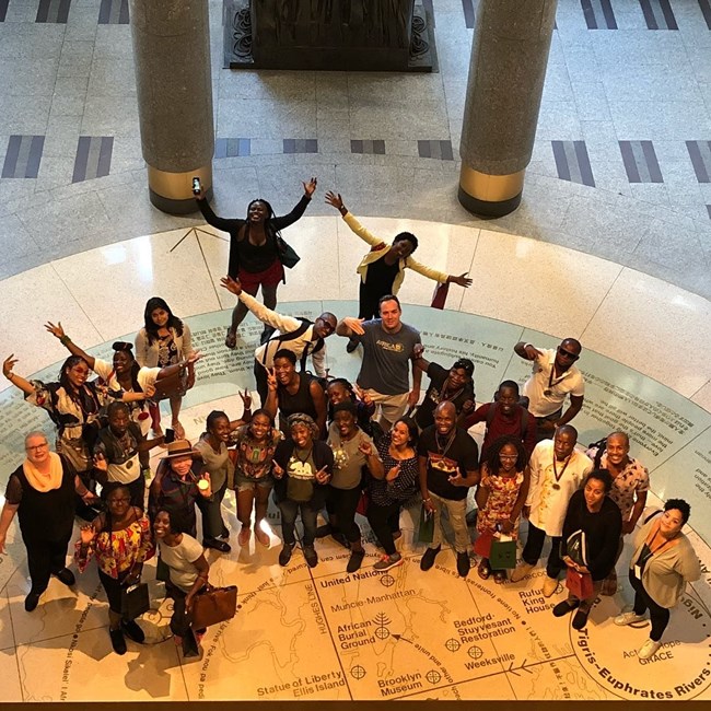 2018 Mandela Washington Fellowship winners from Sub-Saharan African countries visit African Burial Ground National Monument.