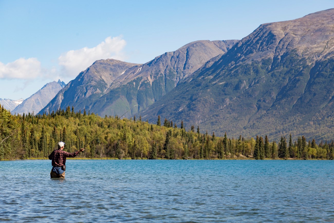 casting into an alpine lake