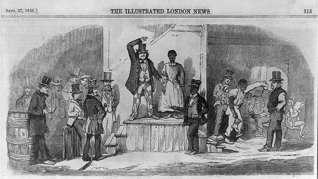 Africans forcibly brought to North American were sold at auction. Library of Congress. Africans forcibly brought to North American were sold at auction. Library of Congress.