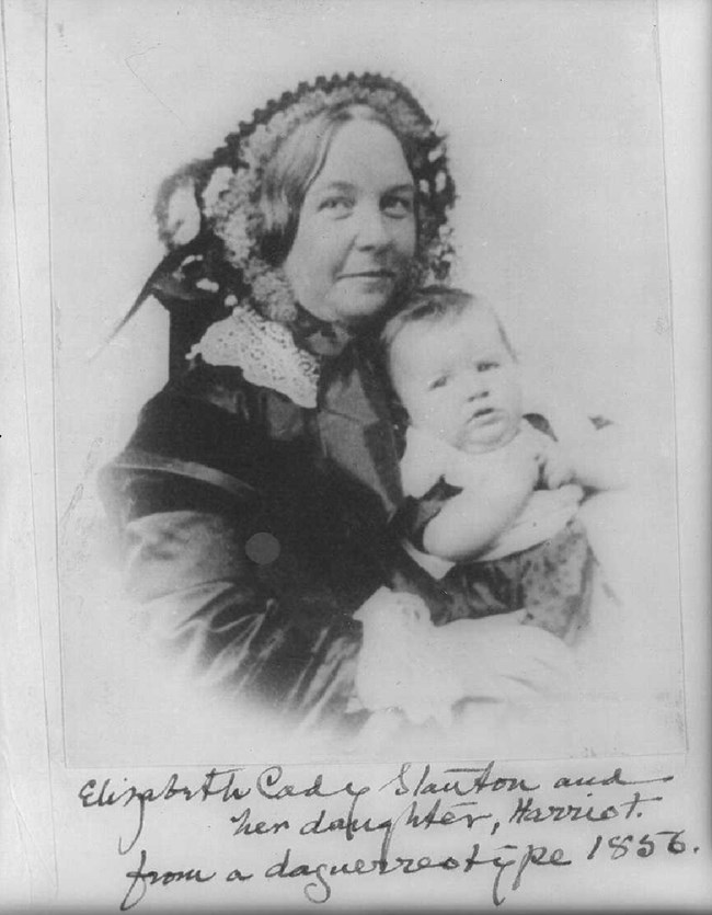 Elizabeth Cady Stanton and her daughter, circa 1856. Library of Congress.