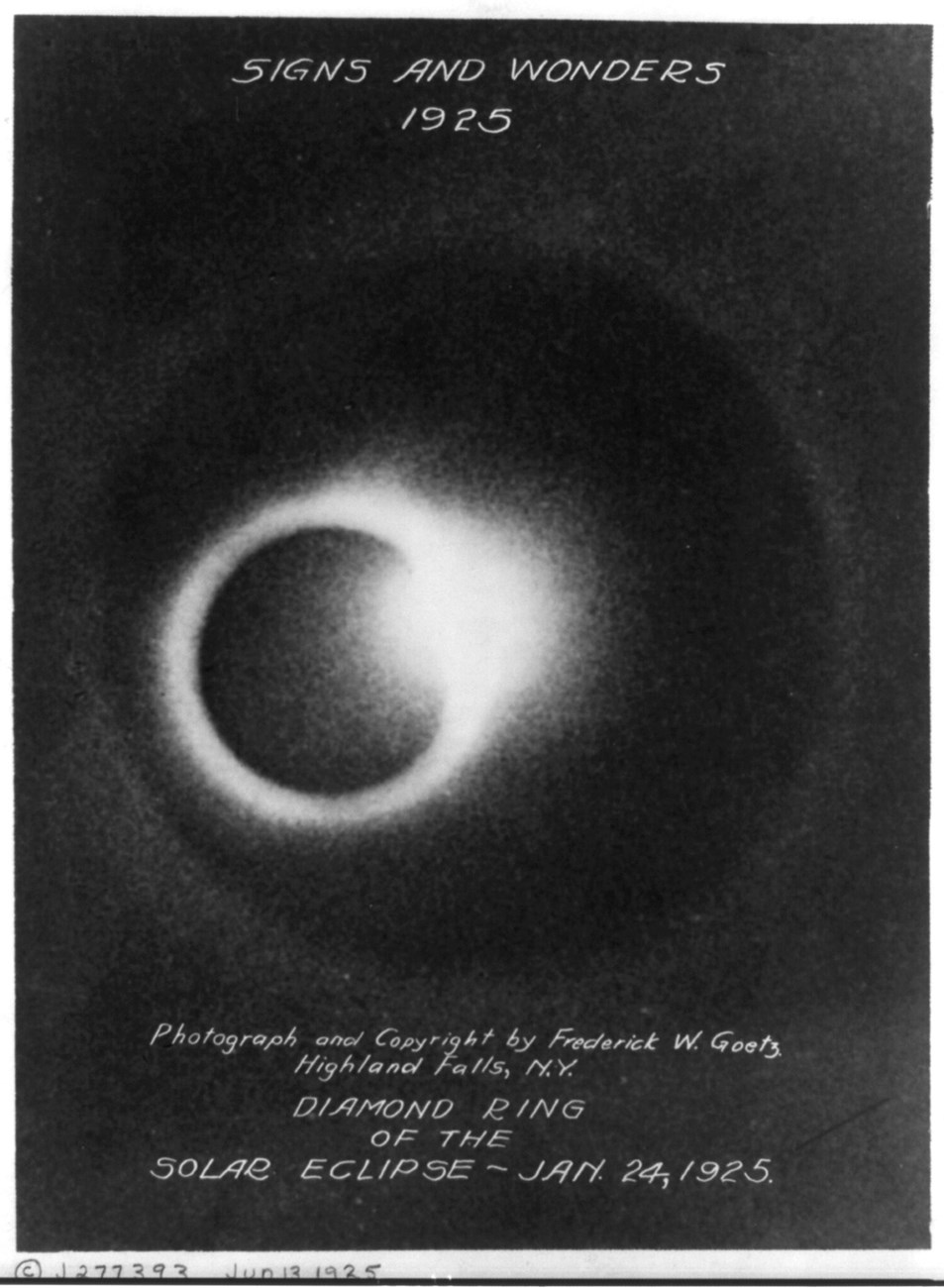 Black and white photo of the 1925 Solar Eclipse