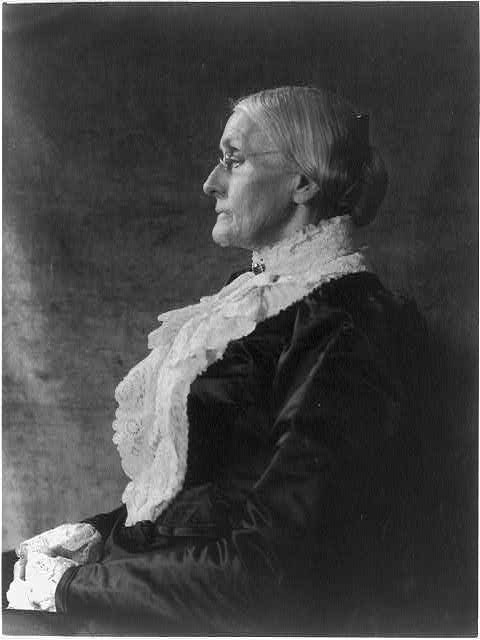 Susan B. Anthony, half length portrait, seated, facing left. Library of Congress.