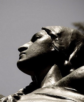 close up of face of Sacagawea in a statue