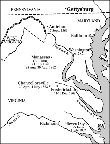 Map of Civil War battles fought in Maryland