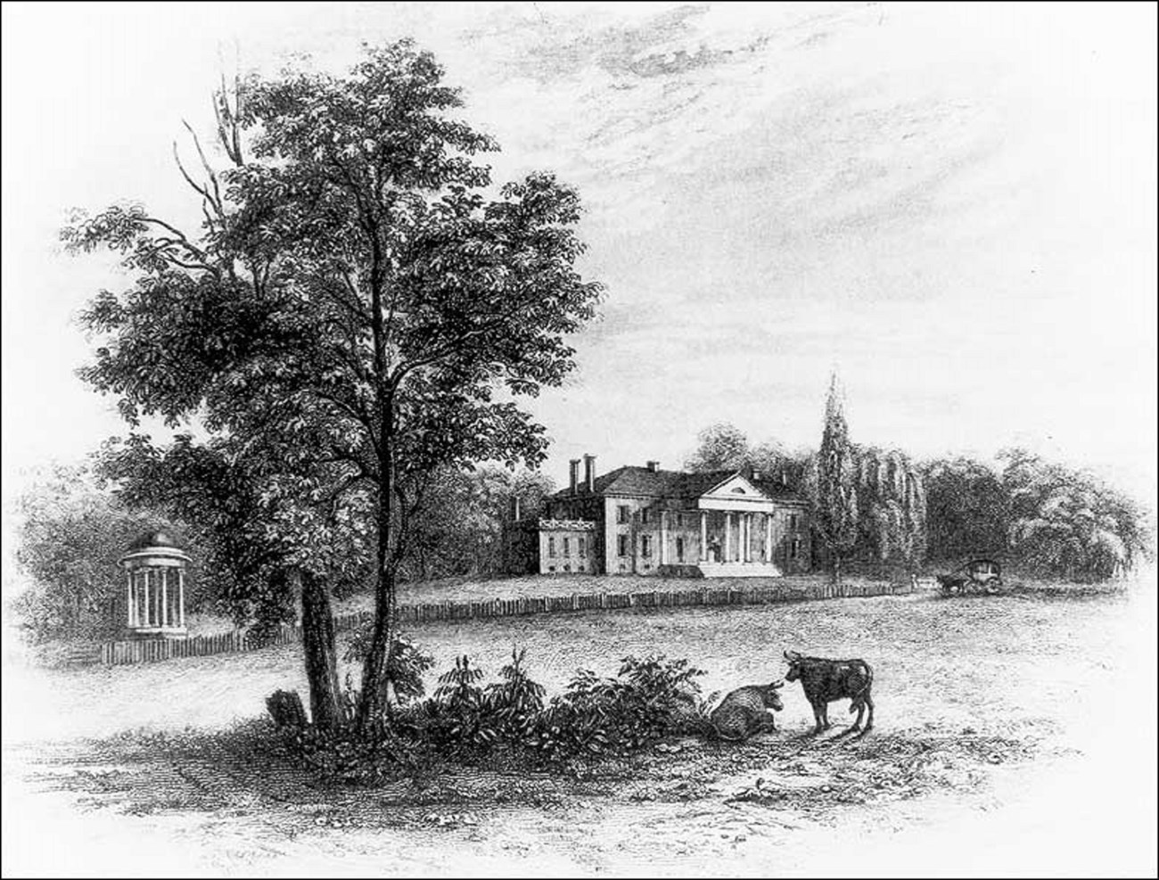 Drawing of a plantation. (Courtesy of the Library of Virginia)