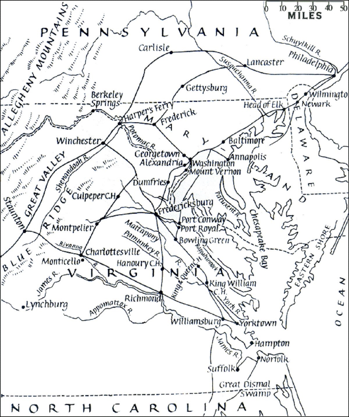 Map of Virginia region. Map of Virginia region 1800s.