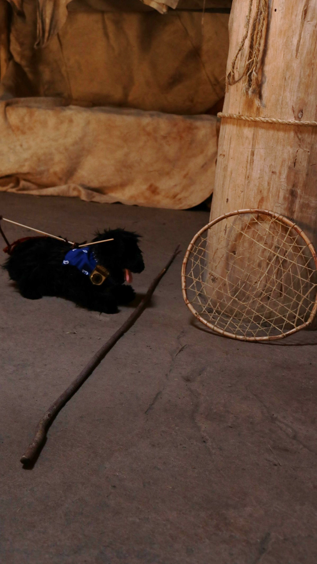 4KNRI toy dog near hoop and stick