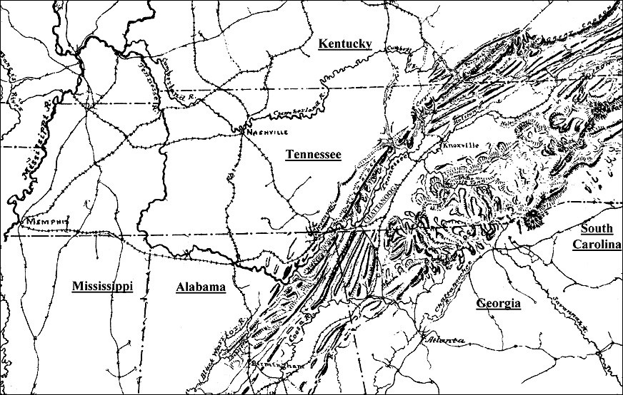 Map of Tennessee and surrounding region.(Library of Congress)