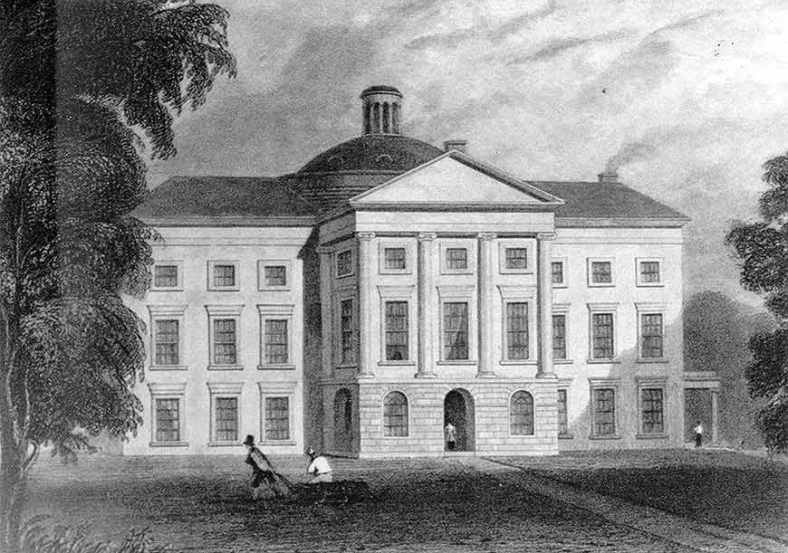 Drawing of large marble building.